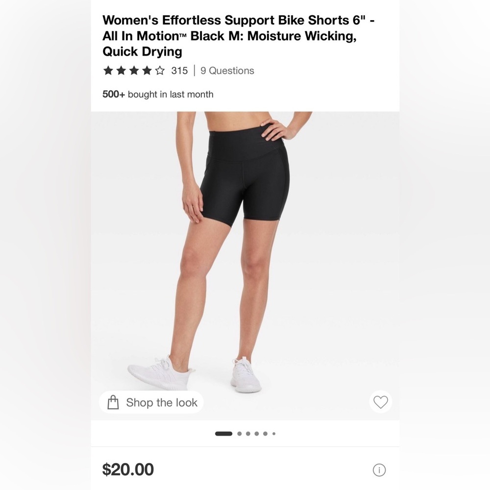Size M All In Motion Women’s Black Pocketed Biker Shorts 6”inseam